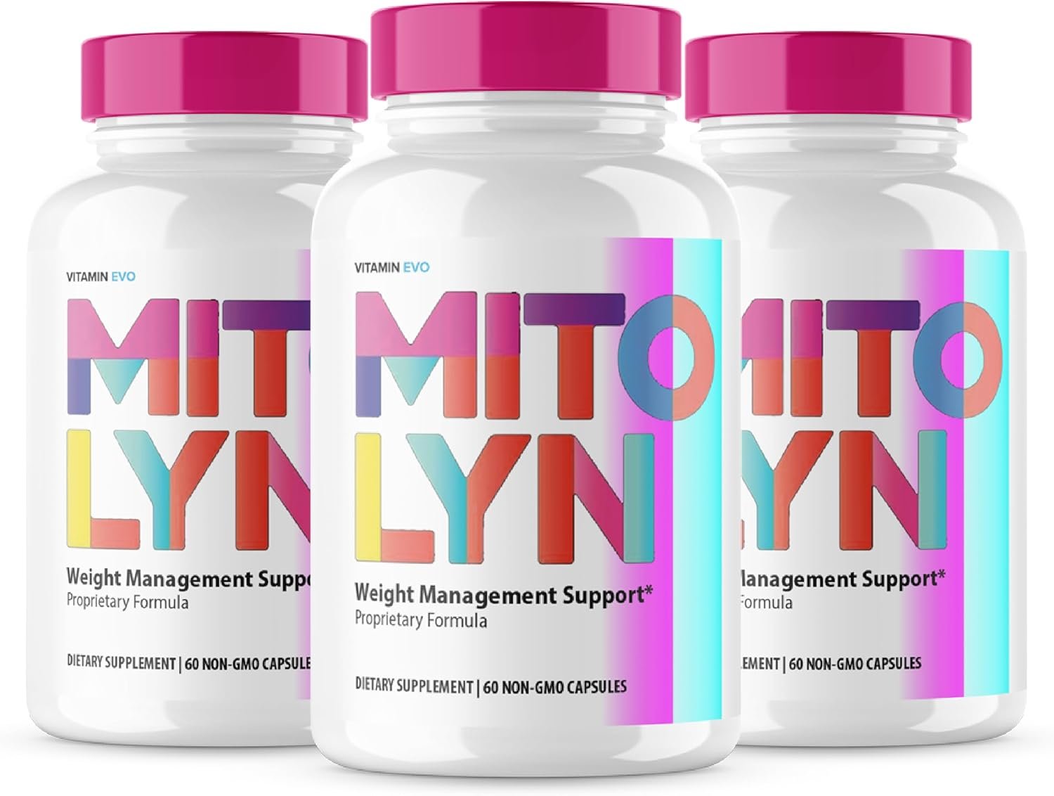 Mitolyn 3-pack capsule bottles showing product packaging and label design